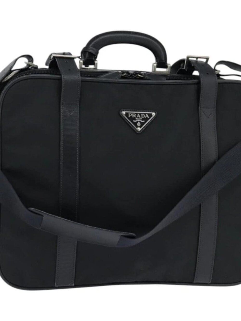 PRADA Business Bag Nylon Black Silver Auth